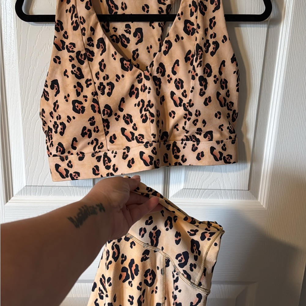 Fabletics Tan and Black Leopard Print Set